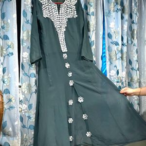 A Pretty Grey Kurti With Mirror Work