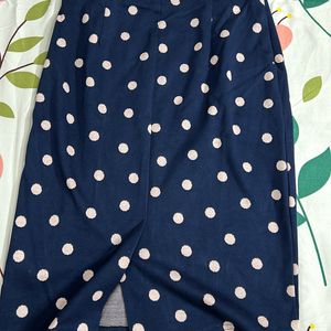 Navy Blue Polka For Fitted Knee Length Skirt