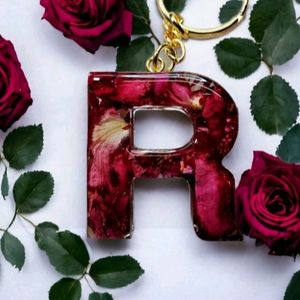 Real Rose Preversed Initial Key Chain