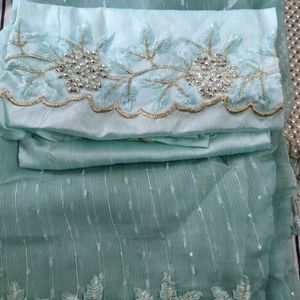 Stone Embellished Saree - Blue