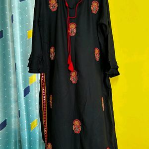 Embroidered Black Kurti With Front Tie Up