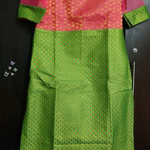 Parrot Green And Pink Brocade Kurta