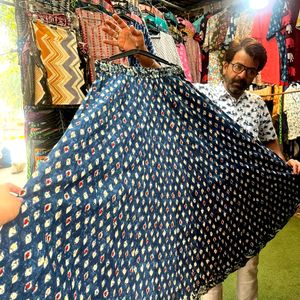 Indigo Hand Block Printed Jaipuri Skirt