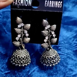 Oxidized Plated Jhumki Earrings