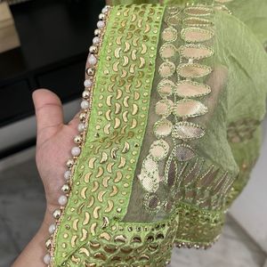 banarsi silk 3 pieces suit mukaish gotta patti