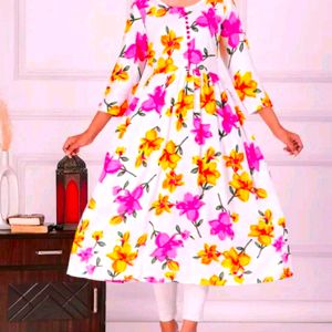 White Floral Print Kurti