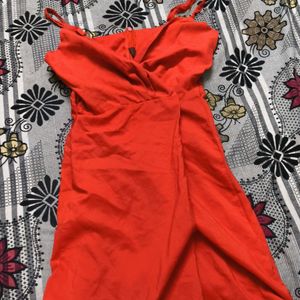 Red Left Leg Cut Strappy Zip Up Maxi Dress