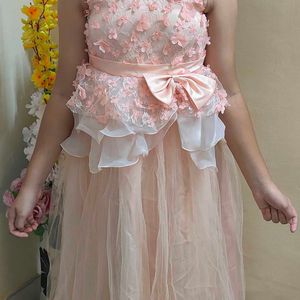 Peach Embellished Girls Dreamy Ball Gown