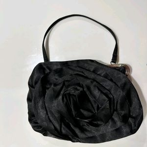 Satin Black Rose Clutch/Purse