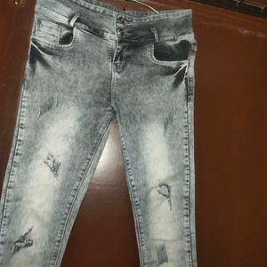 Women Denim Grey Jeans High Waist