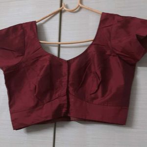 Stitched Cotton Silk Blouse -dark Red Color