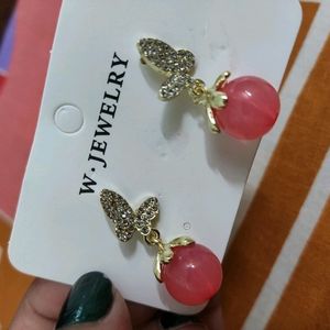 012 Fairy Pink Opal Drop Butterfly Earrings