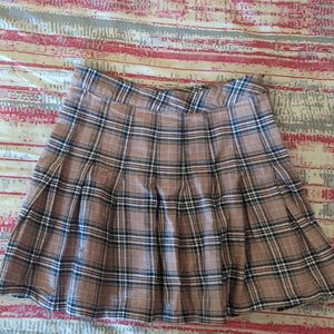 Brown Checkered Kpop Pleat Mini Tennis Skirt