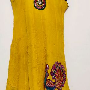 Used Yellow Color Georgette Anarkali Kurta Set