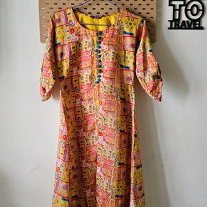 Libas Yellow Abstract Printed Front Slit Kurta