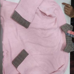 Pink Collar Neck Sweat Top