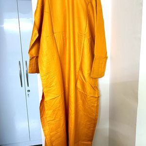 Sequence Neck Work Stitched Yellow Kurta