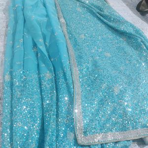 Pure Georgette Blue Heavy Sequence Saree