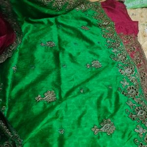 Saree Green& Red Color Combination ❤️💚