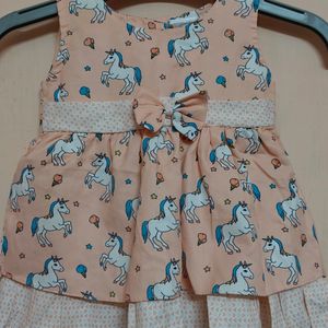 Peach Colour Unicorn Frock