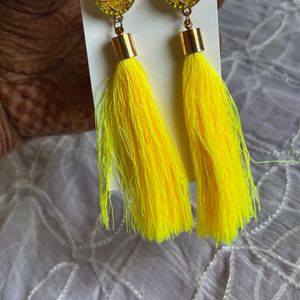 Yellow Thread Earrings Party Wear