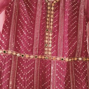 Red Chikankari Wedding Gown