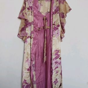 Satin Silk 2pc Lavender Nightgown With Robe