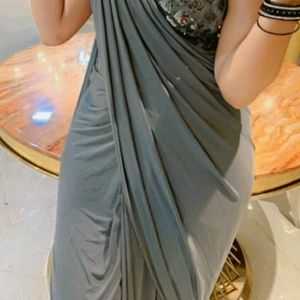 Grey Party Wear Saree With Blouse 34 Bust