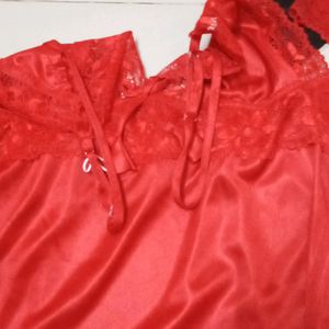 red color silk nighty