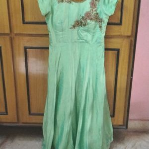 Green Long Gown With Embroidery Work