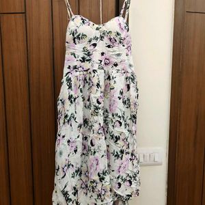 Floral Printed Shoulder Strap A-line Cotton Dress