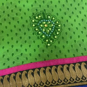 PARROT GREEN WORK SAREE