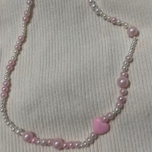 Pink Heart Pearls Bracelet Handmade