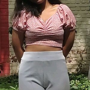 Pink Crop Top With Back Less Design