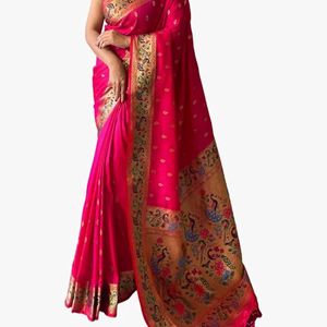 Pink Patola Kanjivaram Saree With Stitch Blouse