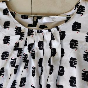 Elephant Print Black And White Top