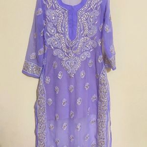 Lavendar Embroidery Work Chicken Kurti