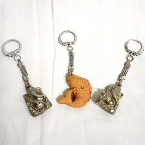 3 Keychains Combo Ganesh Keychain Fish Key Chain