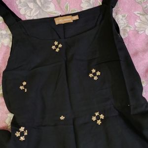 Black And Golden Zari Embroidery A-line Top