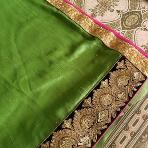 Heavy Work Parrot Green Saree