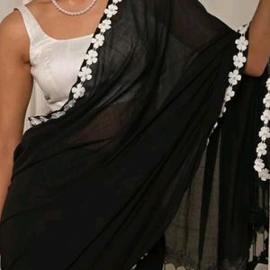 Flower Black Georgette Saree