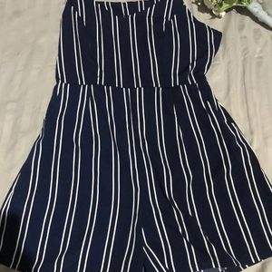 Striped Cotton Waist Jumpsuit