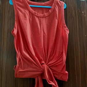 Rust Colour Front Knot Sleeveless Top