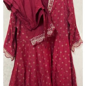 Maroon Anarkali Suit With Dupatta Pant