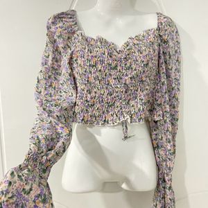 Flower Print Purple Crop Top