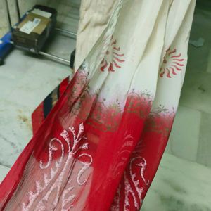 Cream And Red Anarkali