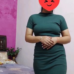 Turtle Neck Dark Green Bodycon Dress