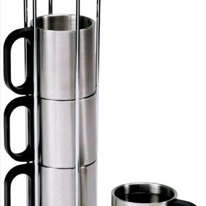 Stainless Steel Mug/Cups Set With Holder