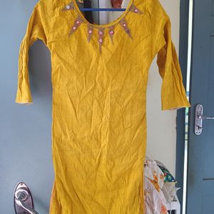 Small Sized Yellow Kurtha With Mirror Work