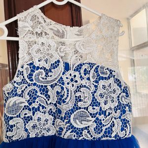 Vintage Blue White Tulle Gown Party Dress